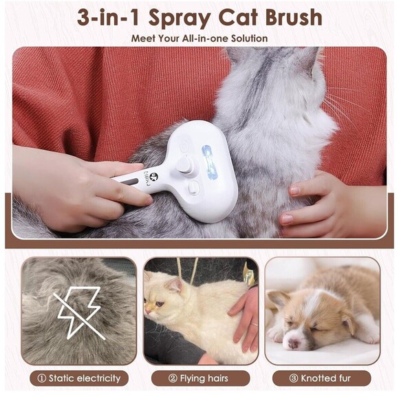 Rechargeable Cat Dog Grooming Steam Brush Removes Static Easy Clean w/Handle - Picture 2 of 8